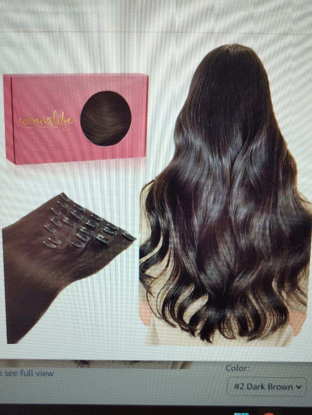 Clip-In Hair Extensions - Dark Brown (#2) Wennalife Human Hair 18in